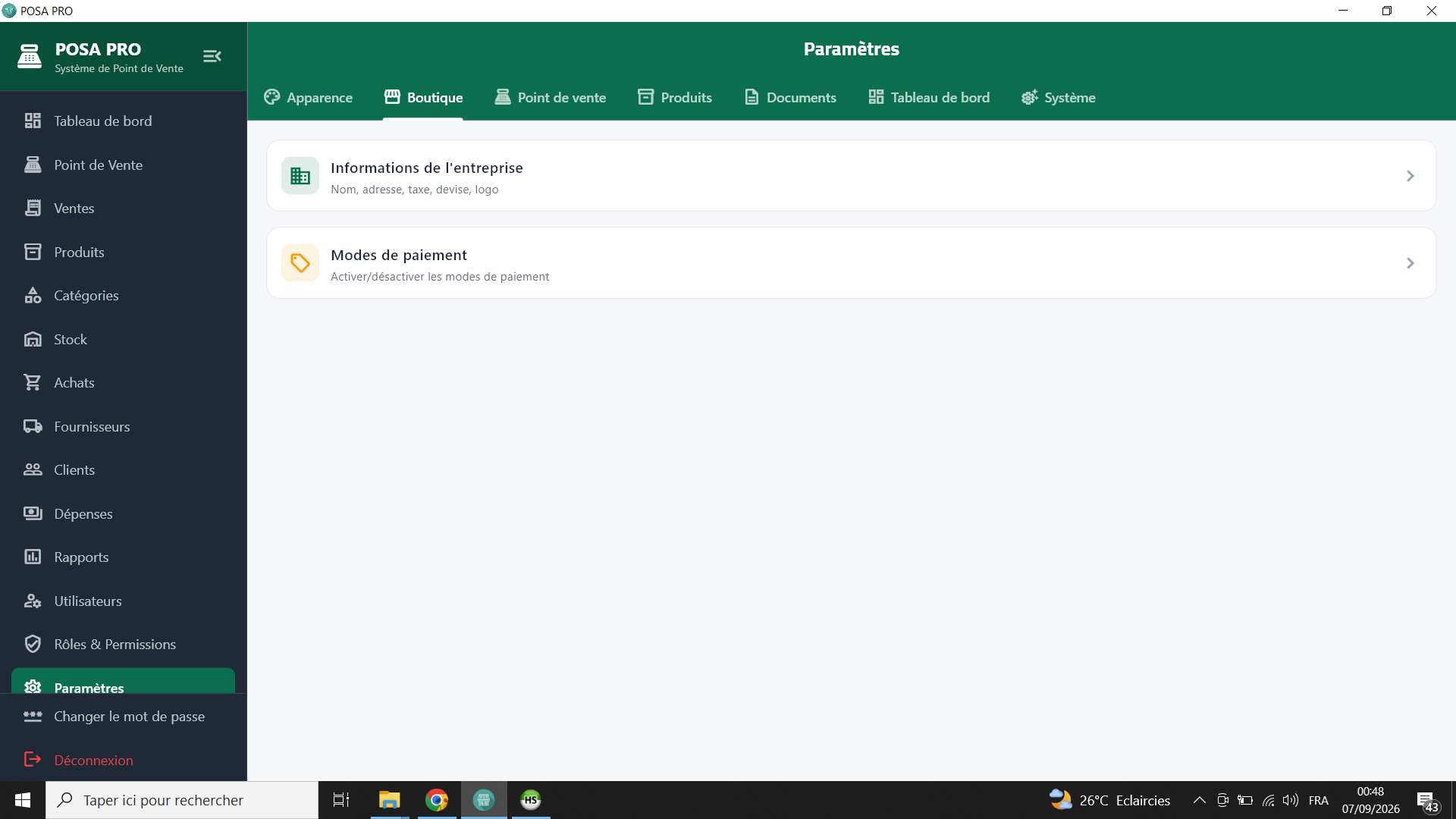 Réglages de l'interface
